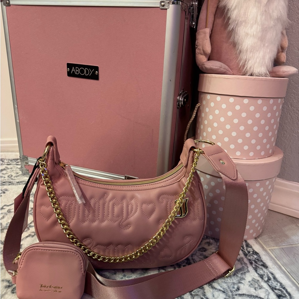 Juicy couture half moon shoulder purse with beautiful gold chain with JC logo